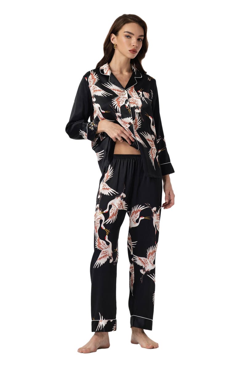 SILKSILKY 19Momme Silk Printed Women's Pajama Set with Classic Binding Trim, Alternate, color, 