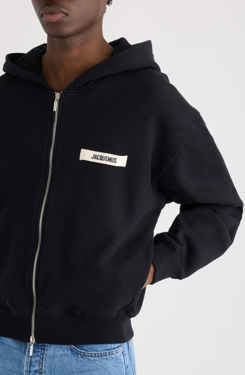 Jacquemus Le Hoodie Gros Grain Cotton Zip Hoodie, Alternate, color, Black