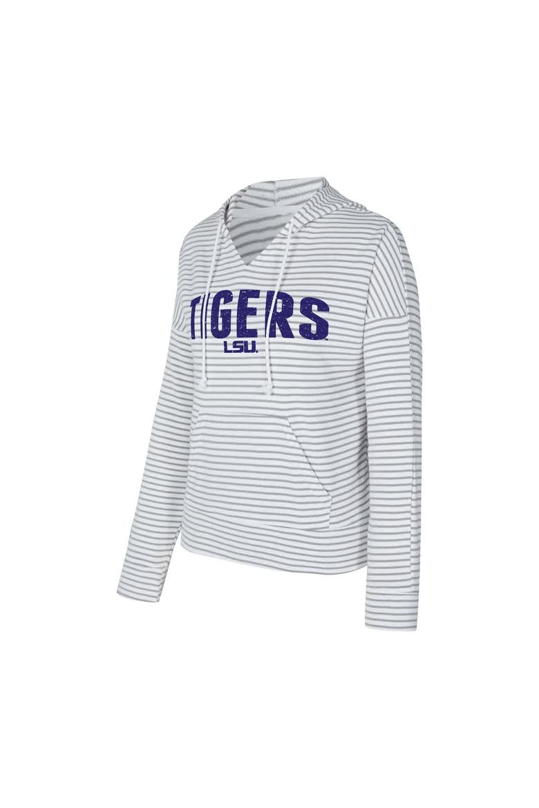 Men's Concepts Sport  White/Gray LSU Tigers French Terry Striped V-Neck Pullover Hoodie, Alternate, color, White