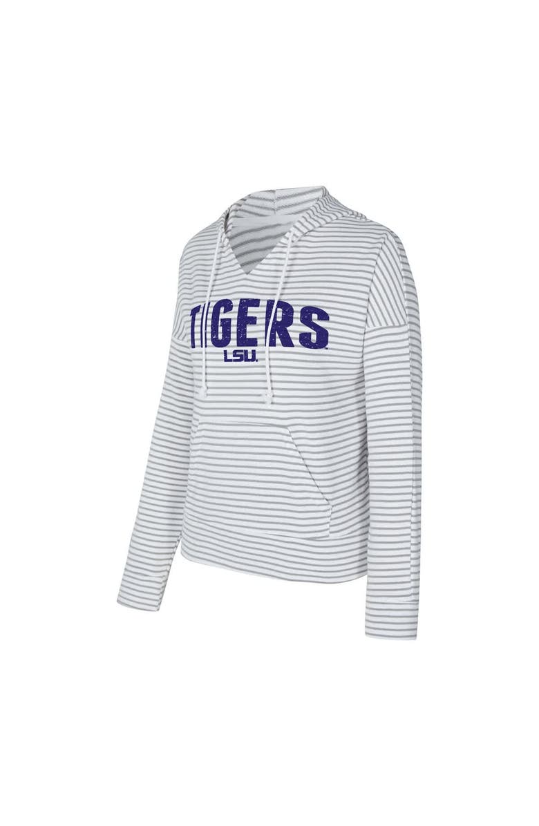 CONCEPTS SPORT Men's Concepts Sport White/Gray LSU Tigers French Terry Striped V-Neck Pullover Hoodie, Alternate, color, White