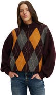Cotton On Women's Argyle Funnel Knit Bomber