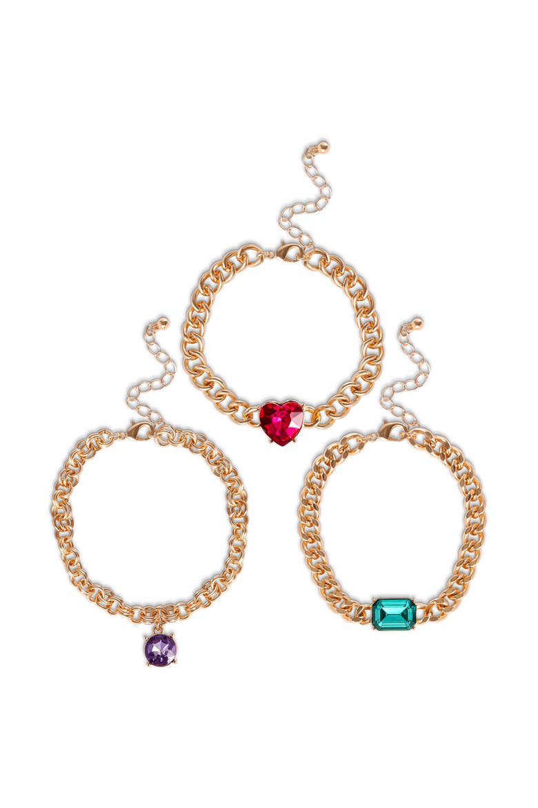 Gemstone Charm Chain Bracelet, 3-Piece, Main, color, Gold