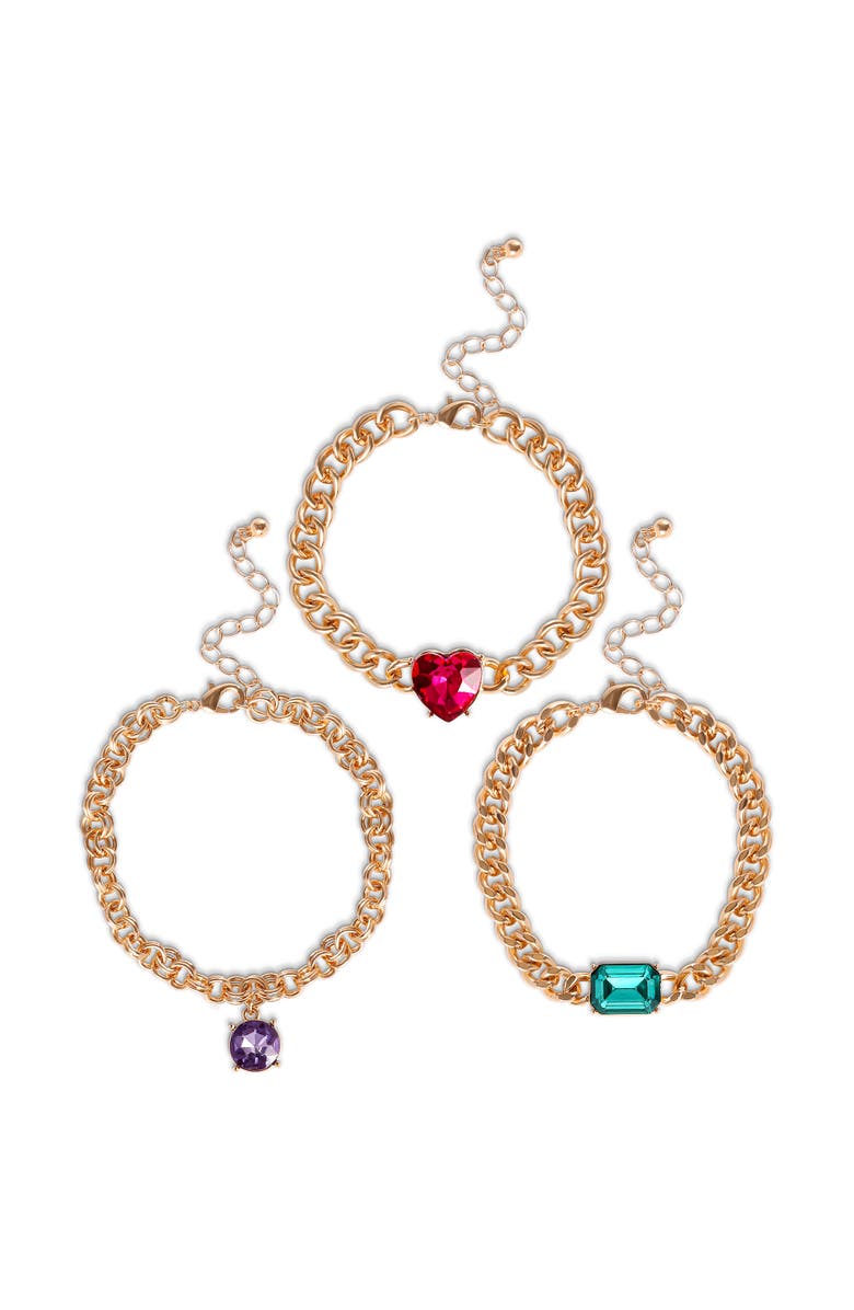 Jessica Simpson Gemstone Charm Chain Bracelet, 3-Piece, Main, color, Gold