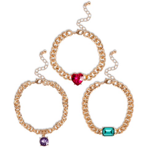 Gemstone Charm Chain Bracelet, 3-Piece