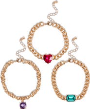 Jessica Simpson Gemstone Charm Chain Bracelet, 3-Piece