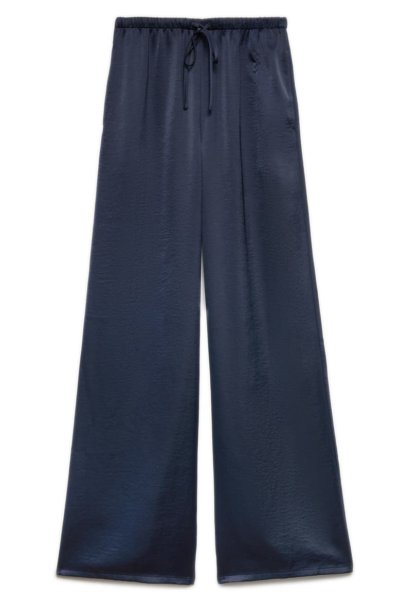 Wide Leg Satin Drawstring Pants, Alternate, color, NAVY BLUE