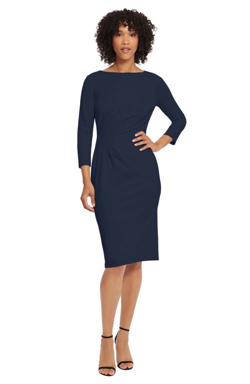 Maggy London Side Pleat Sheath Dress In Blue