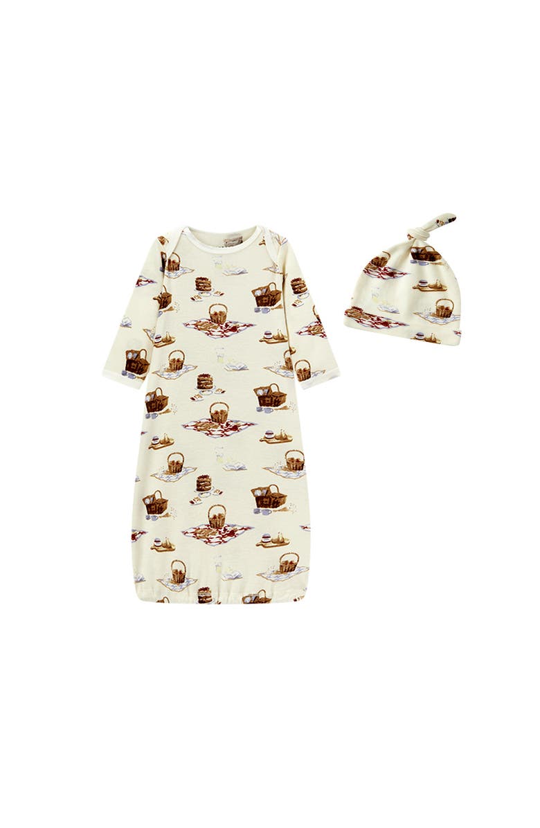 Milkbarn Organic Cotton Newborn Gown and Hat Set, Main, color, Picnic