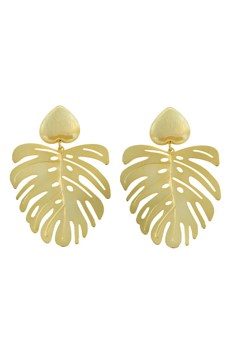 Panacea Brushed Palm Leaf Drop Earrings, Main, color, Gold