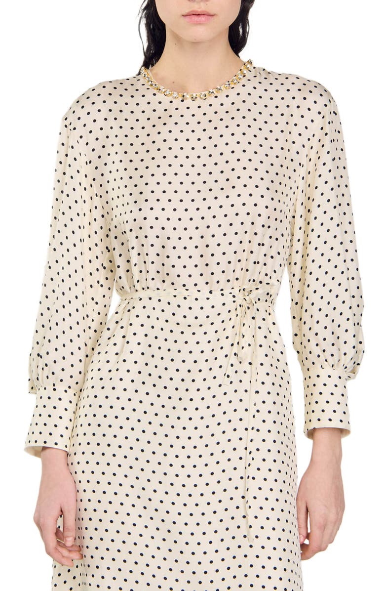 SANDRO Polka dot maxi dress, Alternate, color, 