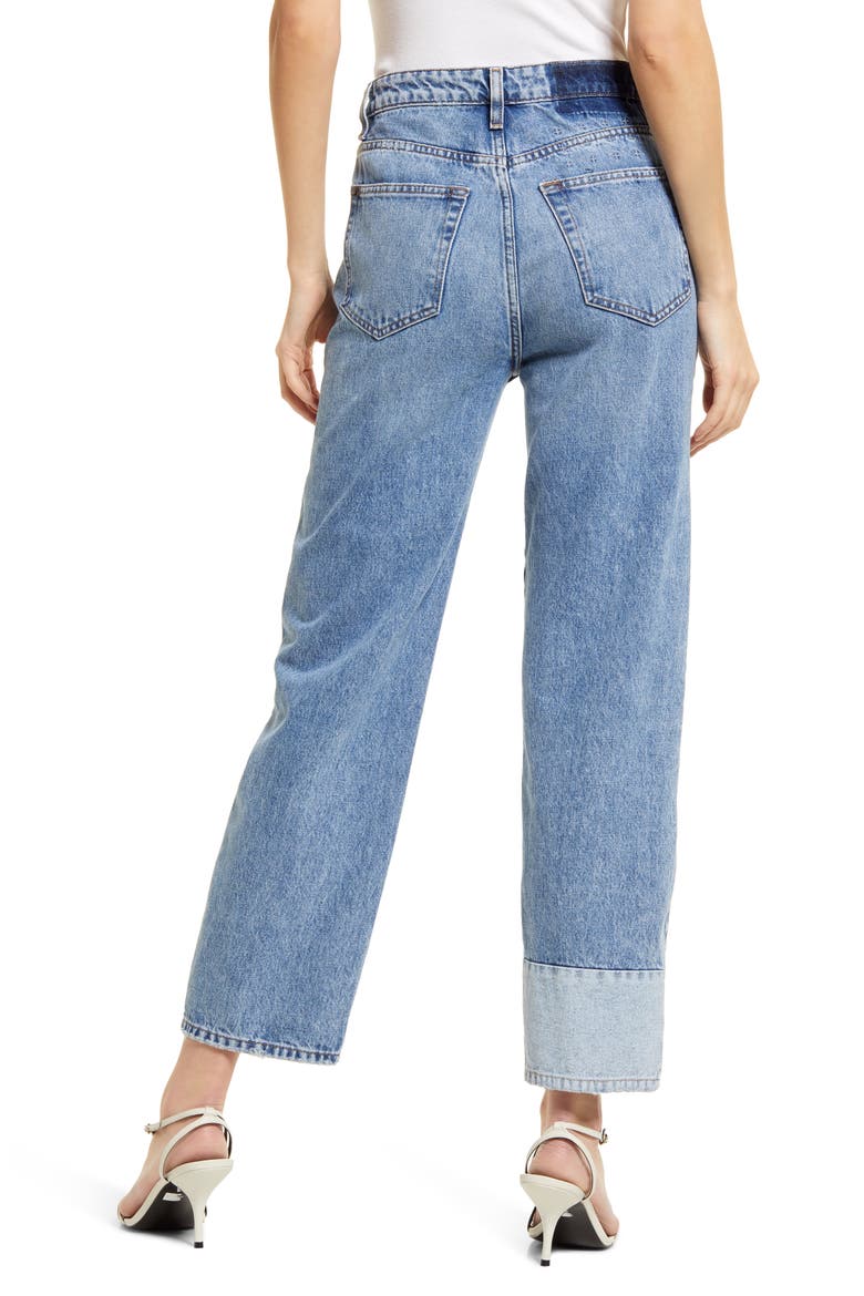 Brooklyn Distressed Patchwork Straight Leg Nonstretch Jeans, Alternate, color, DENIM