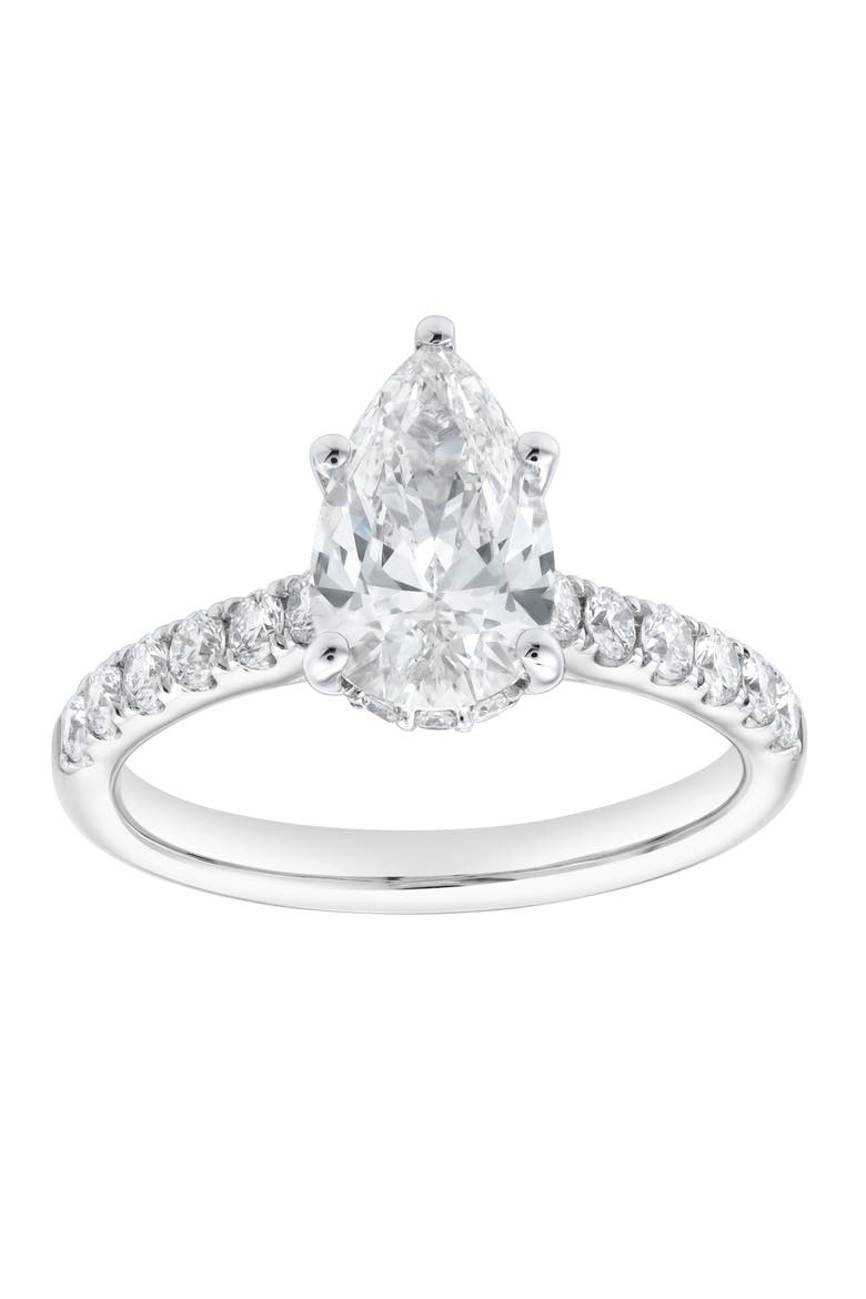 Rasha 14K White Gold Pear Lab Grown Diamond Hidden Halo Engagement Ring - 2 Ct, Main, color, 14K White Gold