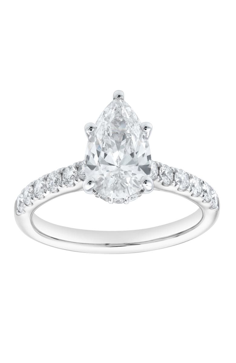 LuvMyJewelry Rasha 14K White Gold Pear Lab Grown Diamond Hidden Halo Engagement Ring - 2 Ct, Main, color, 14K White Gold