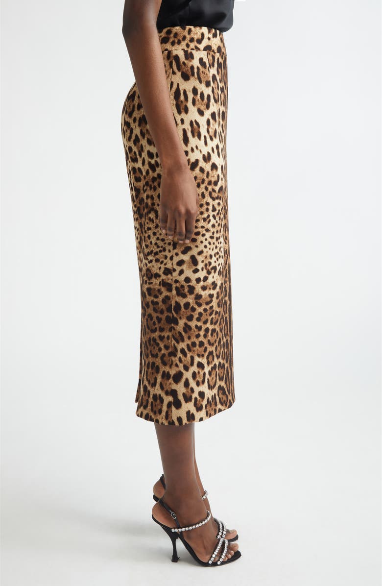 Dolce&Gabbana Leopard Print Stretch Silk Charmeuse Pencil Skirt, Alternate, color, Leo New