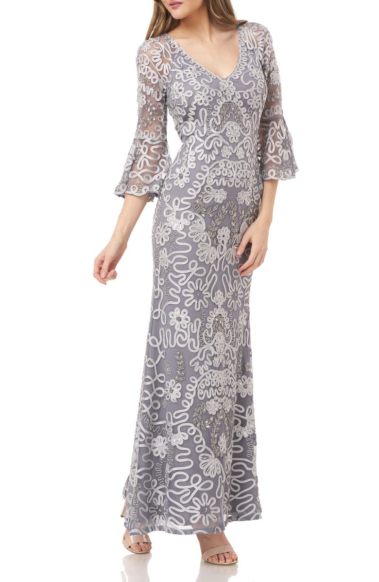 JS Collections Soutache Embroidered Trumpet Gown, Main, color, 