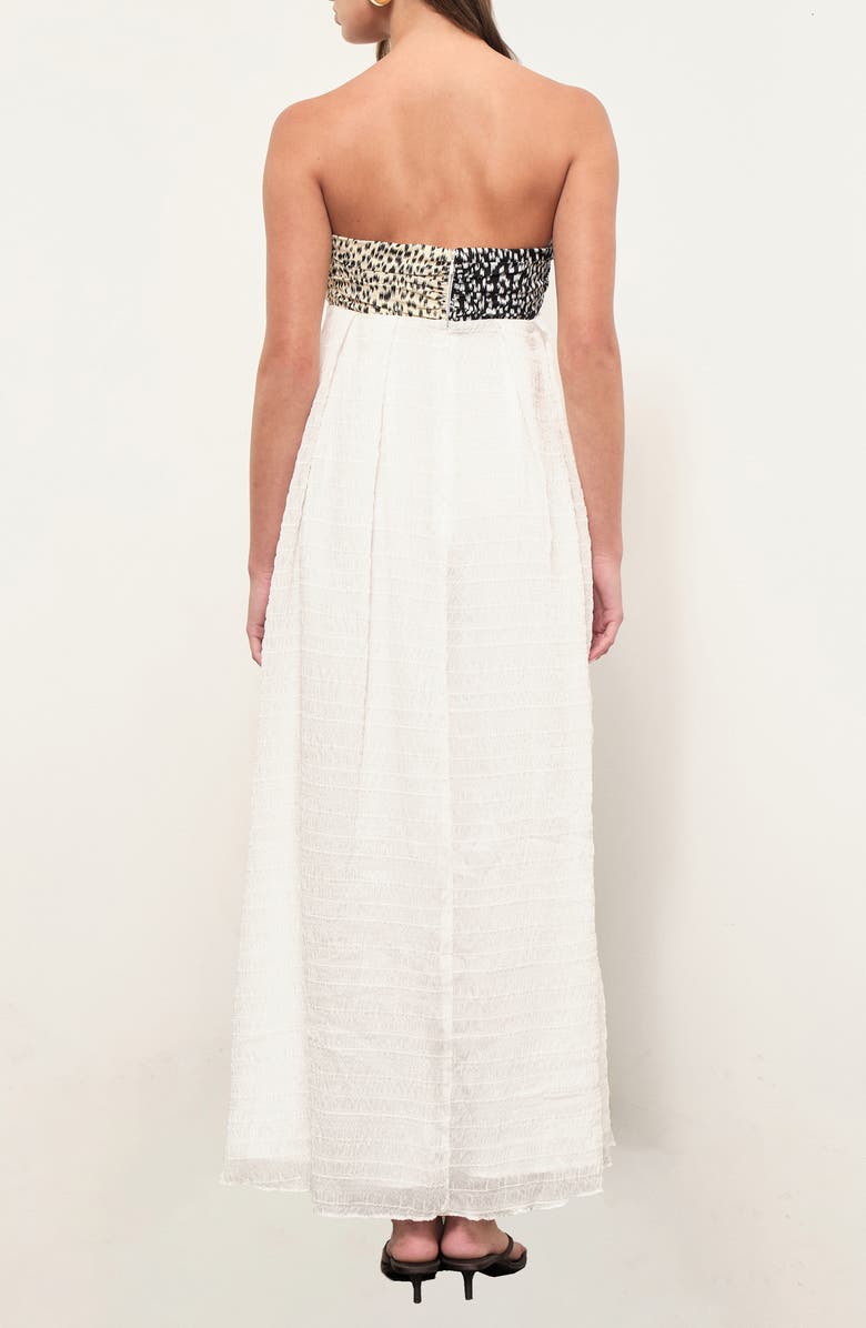 MAUDE CLUB Eloise Front Tie Strapless Maxi Dress, Alternate, color, Jagged Print Combo