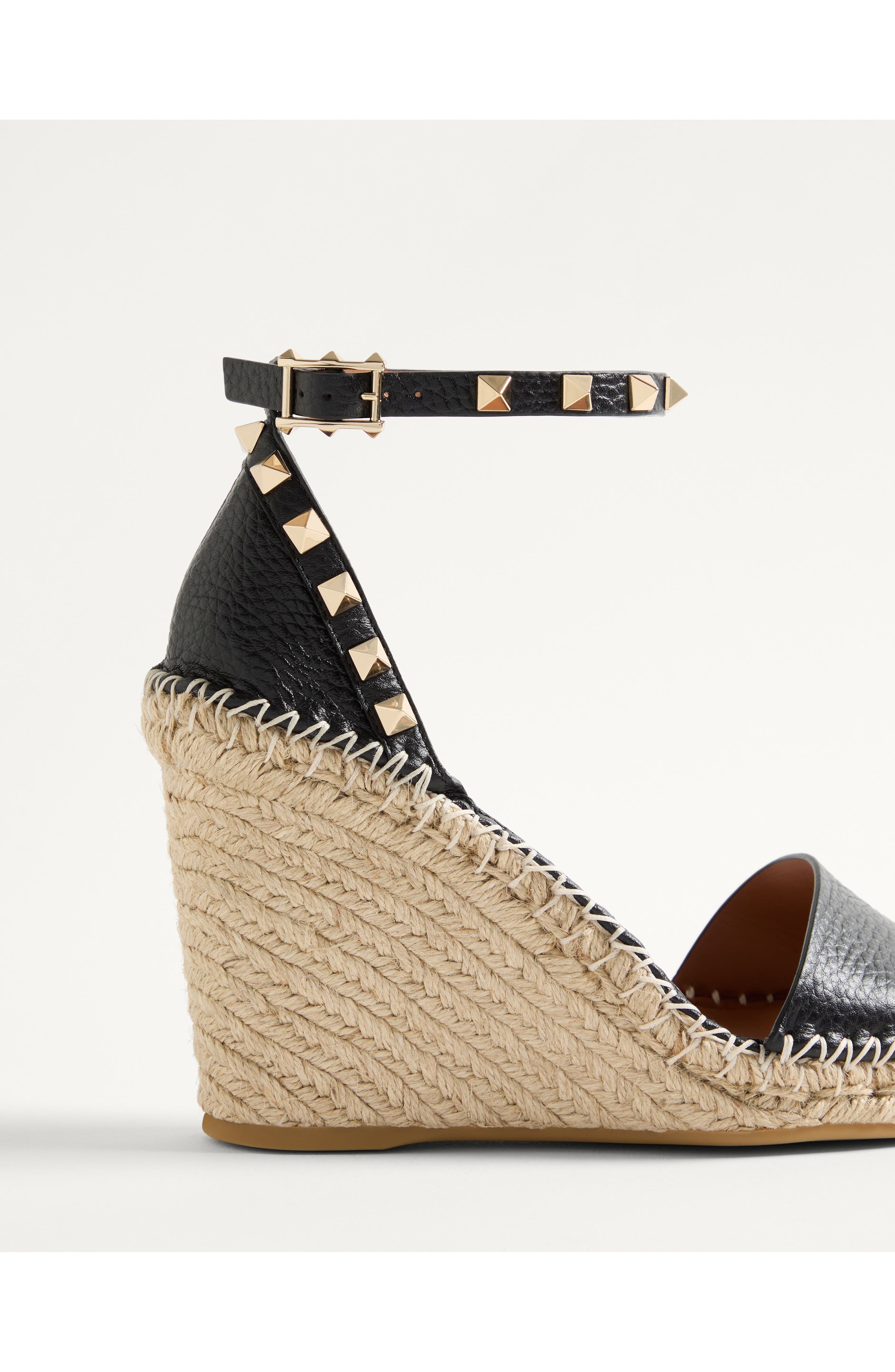 Valentino Rockstud Espadrille Wedge Sandal, Alternate, color, Natural/ Black