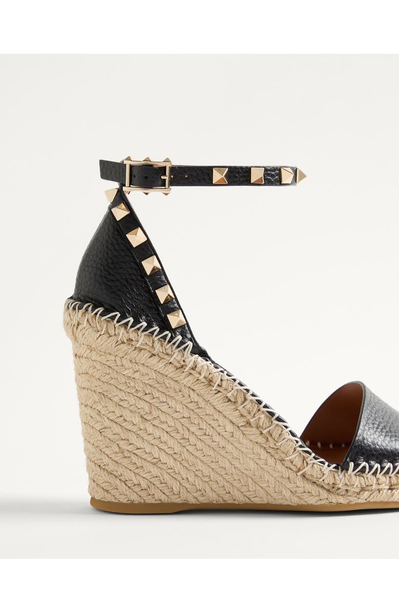 Valentino Rockstud Espadrille Wedge Sandal, Alternate, color, Natural/ Black