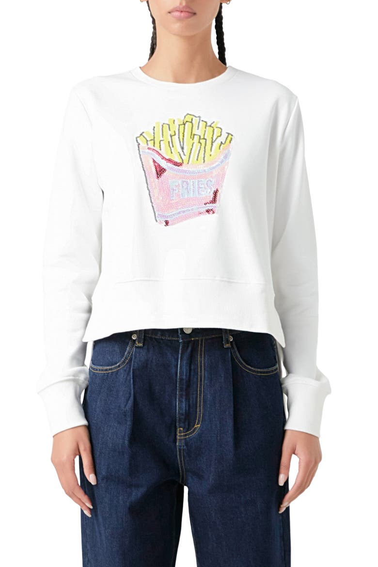 Fries Patch Sweatshirt, Main, color, WHITE