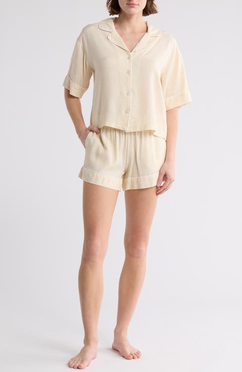 Kine Challis Short Sleeve Button-Up Shirt & Shorts Pajamas