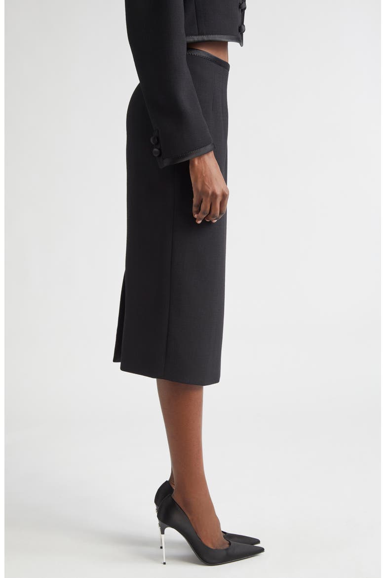 Satin Trim Stretch Crepe Pencil Skirt, Alternate, color, NERO