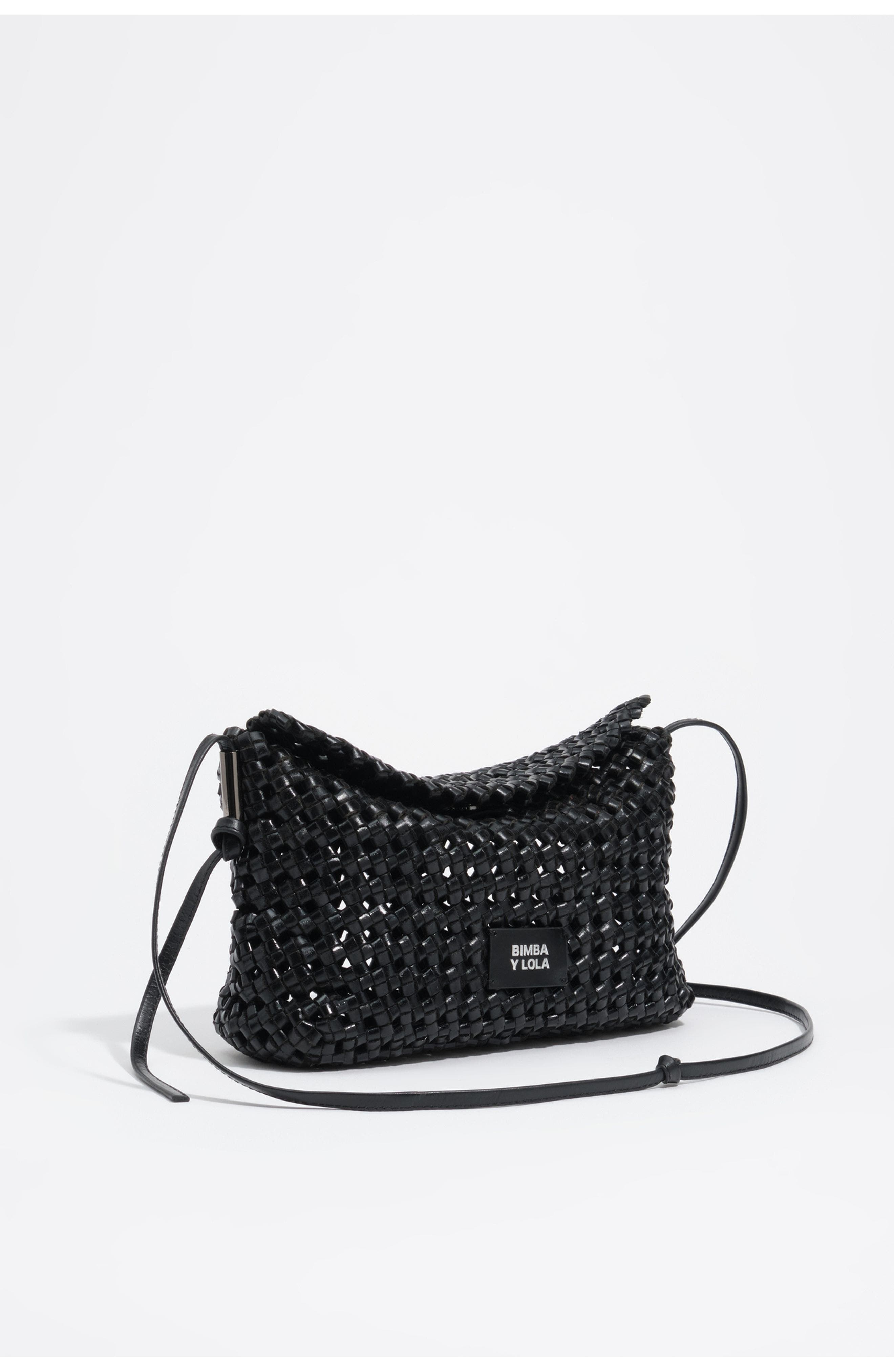 Mini Braided Leather Shoulder Bag, Main, color, BLACK