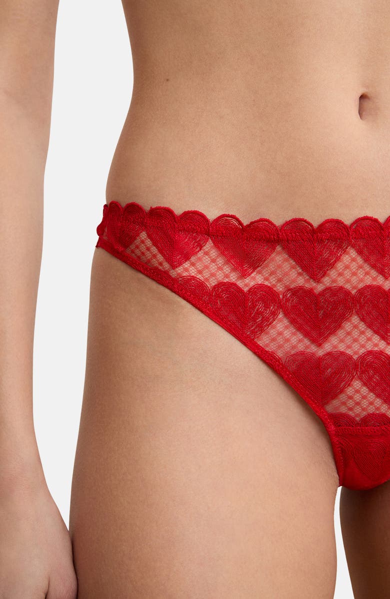 Etam Desir Heart Embroidered Tanga Thong, Alternate, color, Red