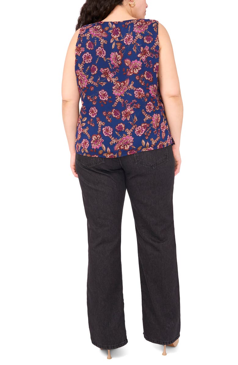 Vince Camuto Floral Ruffle Neck Sleeveless Top, Alternate, color, Deep Sky