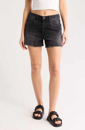 SEE THRU SOUL Layne High Waist Raw Hem Denim Shorts