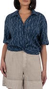 KUT from the Kloth Rebel Printed Knot Front Linen Blend Top