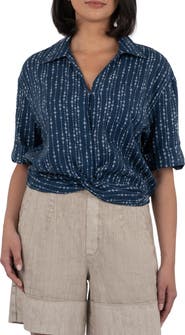 KUT from the Kloth Rebel Printed Knot Front Linen Blend Top