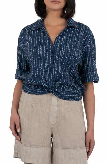 KUT from the Kloth Rebel Printed Knot Front Linen Blend Top