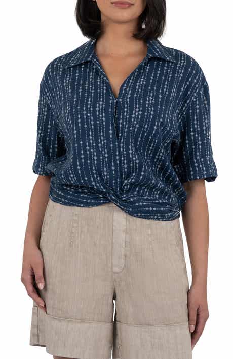 KUT from the Kloth Rebel Printed Knot Front Linen Blend Top