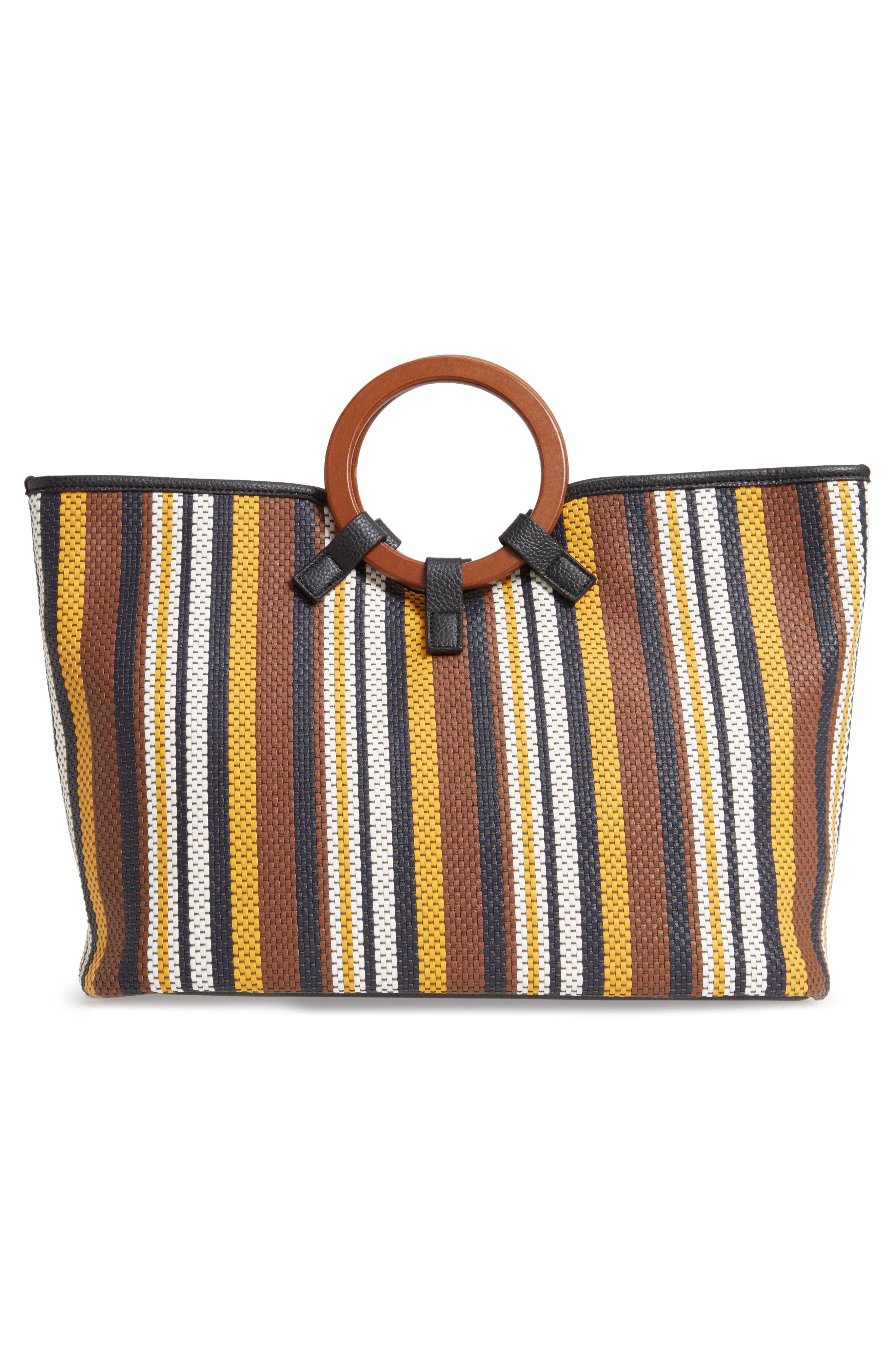 Sondra Roberts Stripe Woven Wood Handle Tote, Alternate, color, 