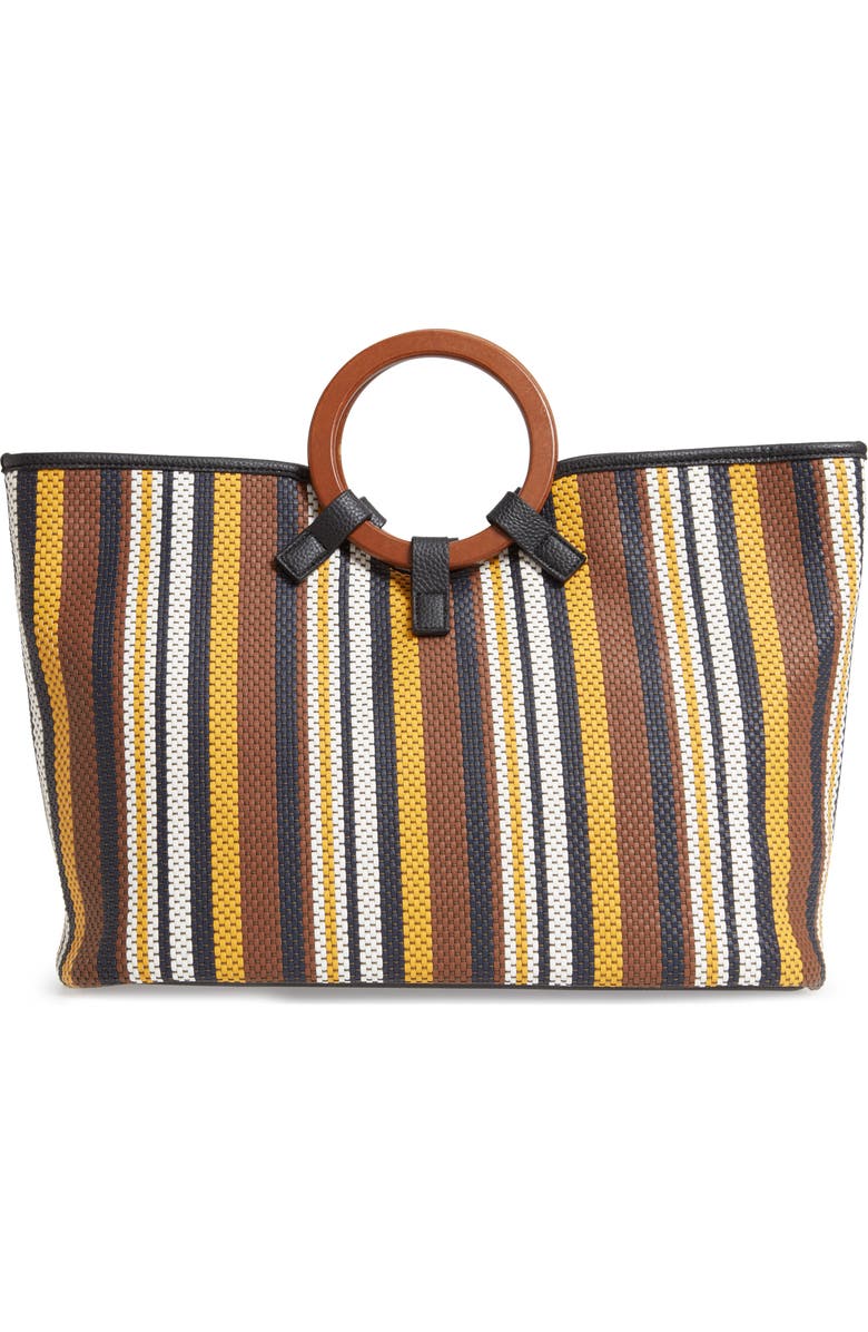 Sondra Roberts Stripe Woven Wood Handle Tote, Alternate, color,