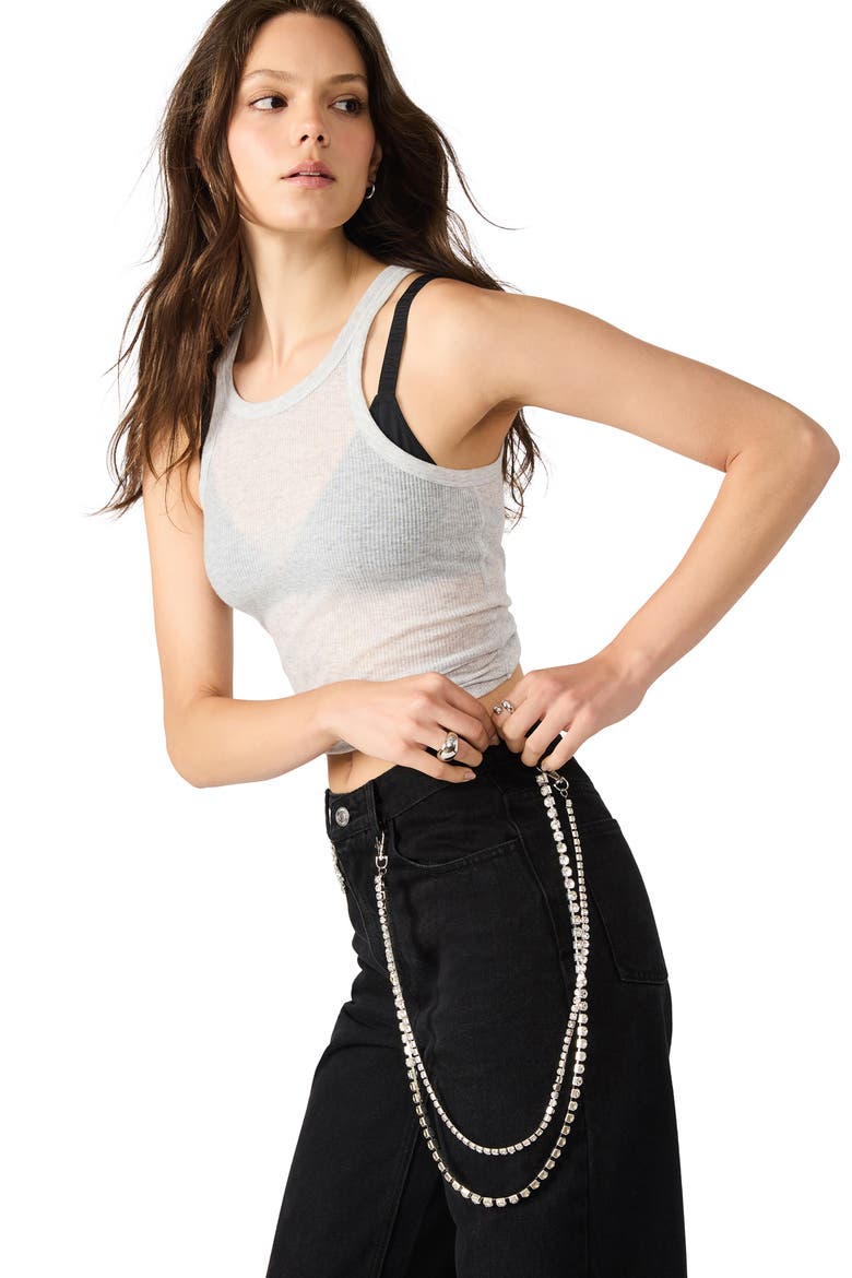 Swift Rhineston Chain Ankle Straight Leg Jeans, Alternate, color, BLACK