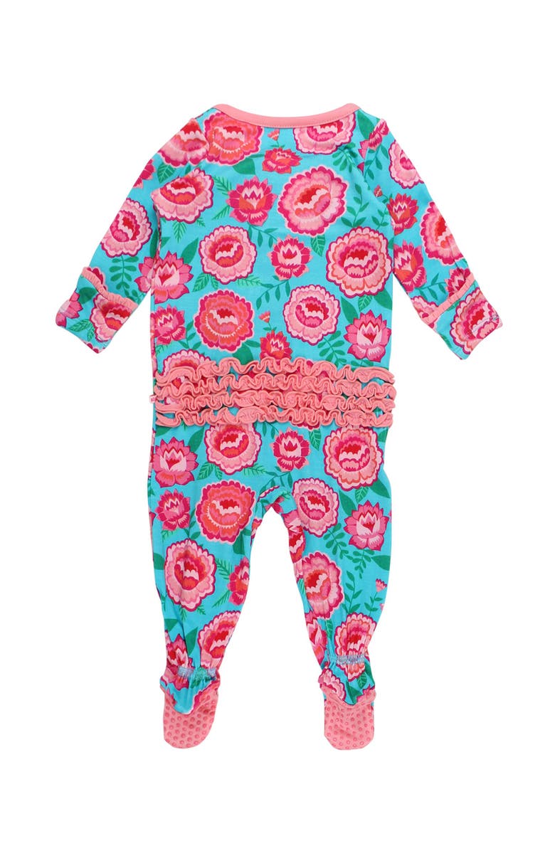 RuffleButts SoftSnooze Ruffle One Piece Footie Pajama, Alternate, color, Bright Blossoms