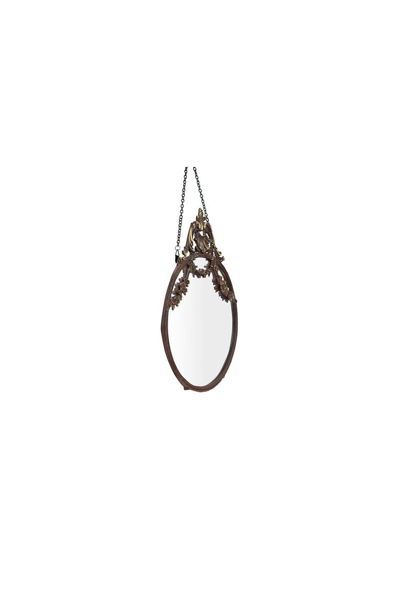 Pewter Framed Wall Mirror with Decorative Chain and Antique Finish, Bronze, Alternate, color, Bronze