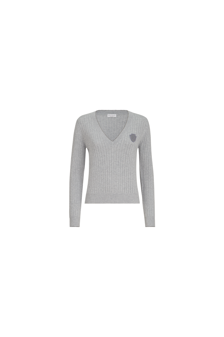 Cotton ribbed sweater with logo, Alternate, color, Grey