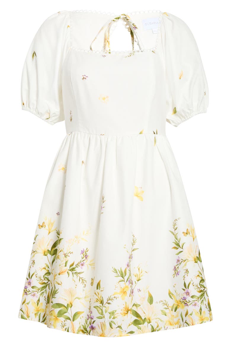 Raina Floral Print Puff Sleeve Flare Dress, Alternate, color, IVORY-MULTI