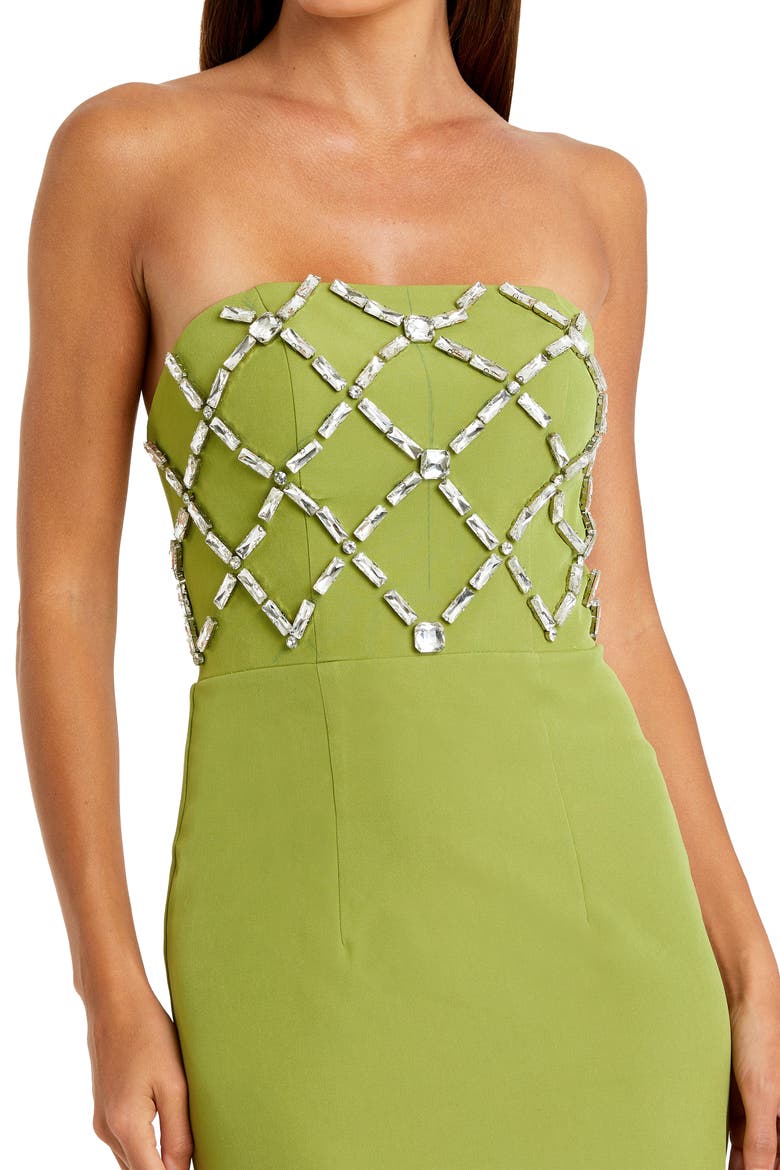 Women's Strapless Crystal-Embellished Column Midi Dress, Alternate, color, Apple Green