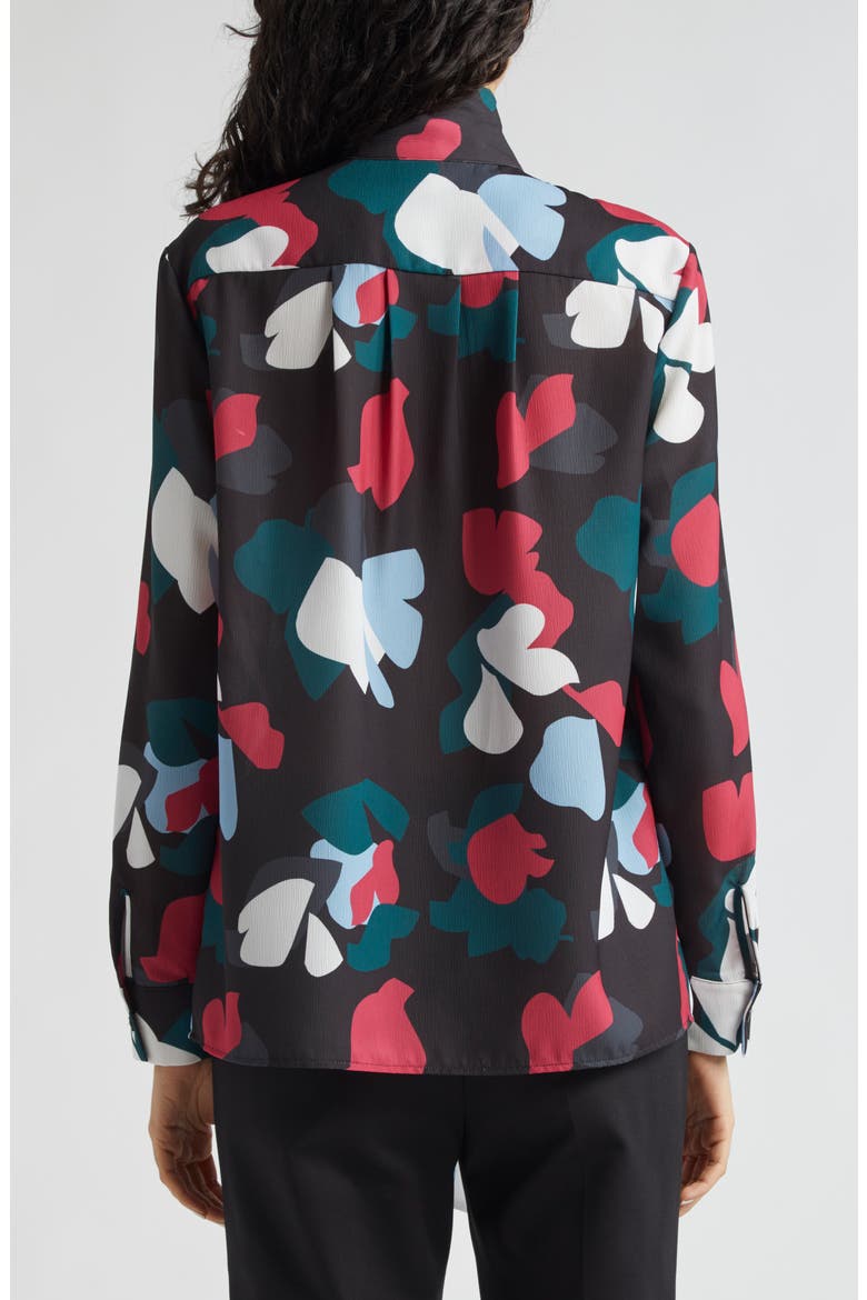 Floral Tie Neck Crepe Shirt, Alternate, color, BLACK MULTI