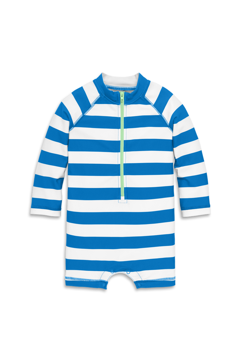 Baby One-Piece Rash Guard In Stripe, Main, color, Blueberry White Stripe