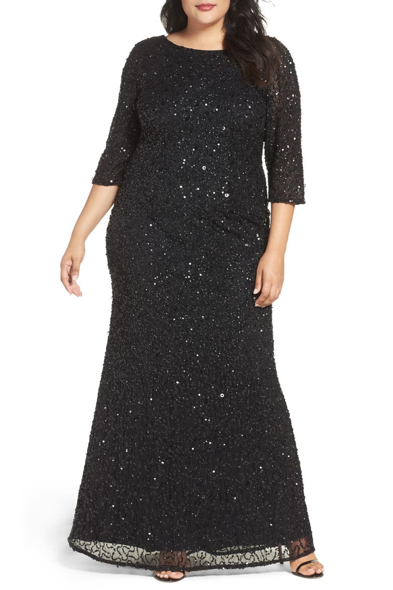 Embellished Scoop Back Gown, Alternate, color, BLACK