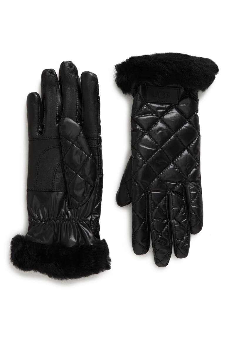 UGG<sup>®</sup> Performance Genuine Shearling Cuff Quilted Gloves, Main, color,