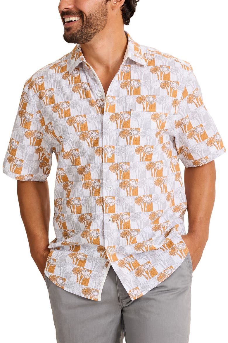 Nova Wave Sunnyside Palms Short Sleeve Seersucker Button-Up Shirt, Main, color, DARK ANTIQUE GOLD