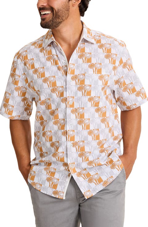 Nova Wave Sunnyside Palms Short Sleeve Seersucker Button-Up Shirt