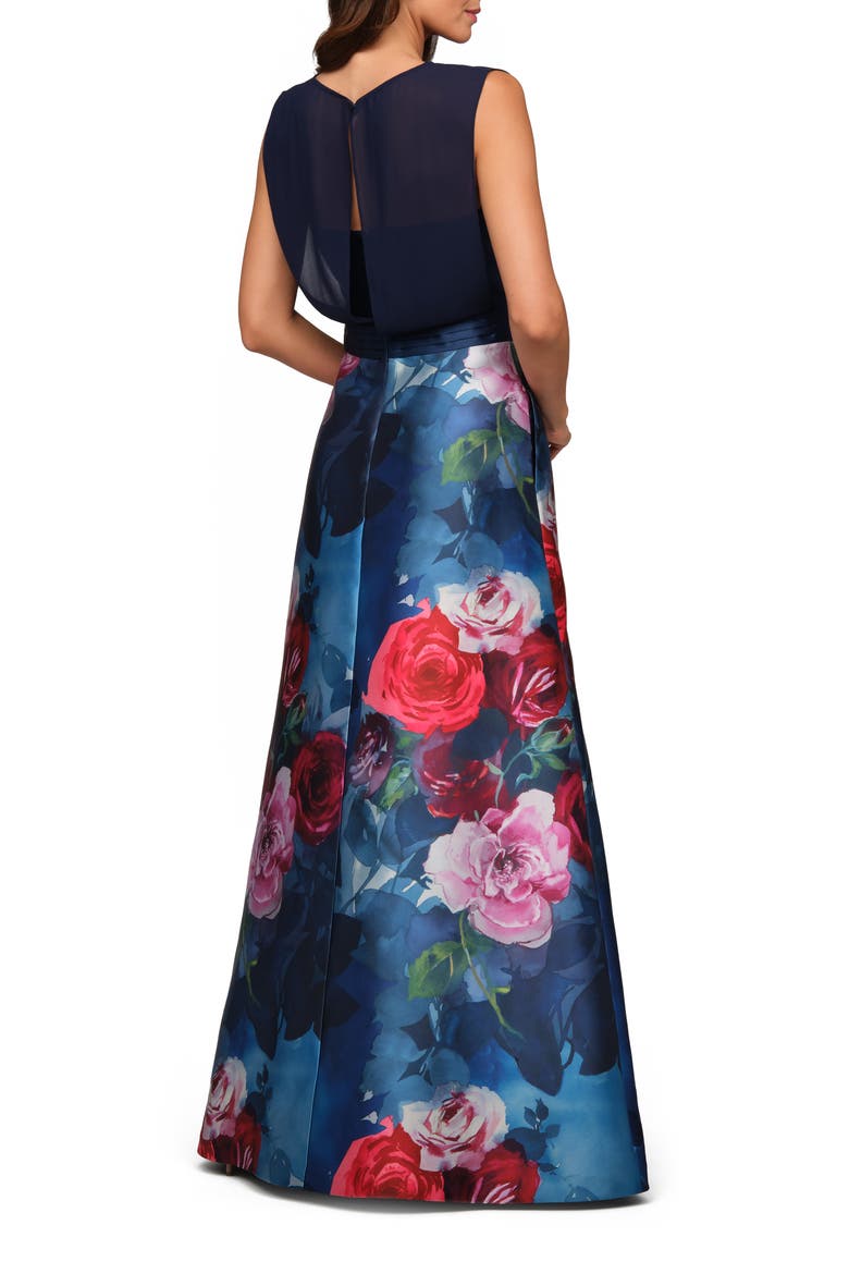 Eileen Sleeveless Mixed Media Gown, Alternate, color, INK BLUE MULTI