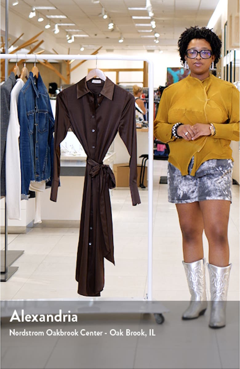 Victoria Tie Waist Long Sleeve Silk Blend Shirtdress, sales video thumbnail