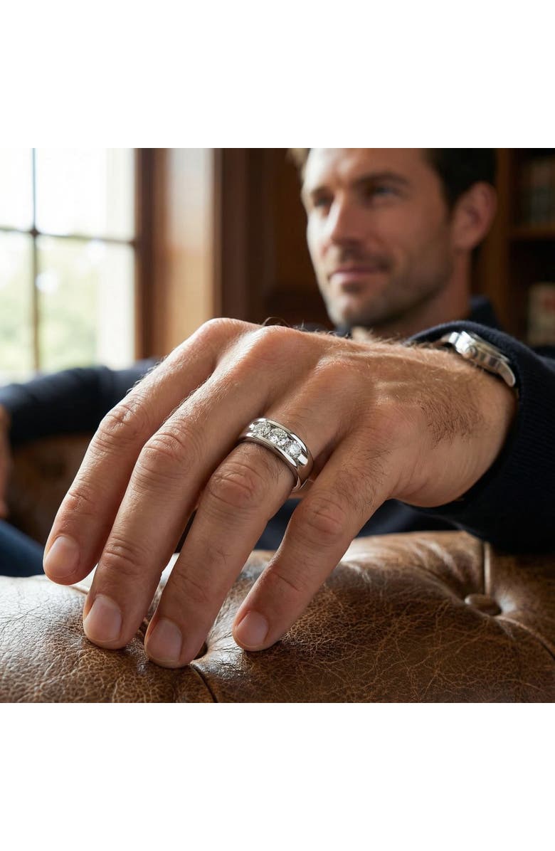 Bliss Diamond 2 1/4Ct Diamond Men's Three Stone Ring 10k Gold Lab Grown, Alternate, color, 10K White Gold